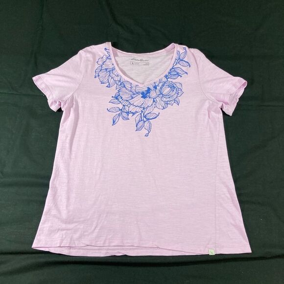 Eddie Bauer T-Shirt Women’s L Purple Lavender Floral V-Neck Casual Outdoor Tee - Picture 4 of 8